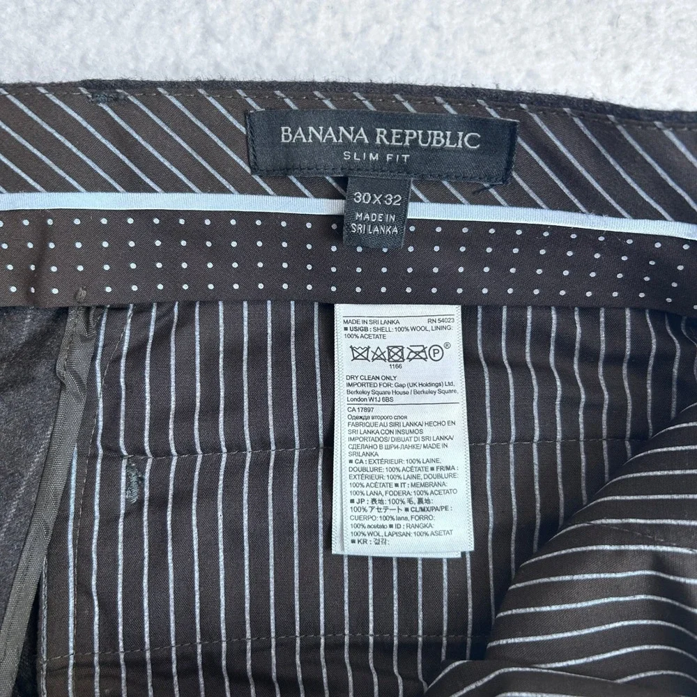 Banana Republic Mens 30x32 Slim Fit 100% Wool Pinstripe Dress Pants Charcoal Gry